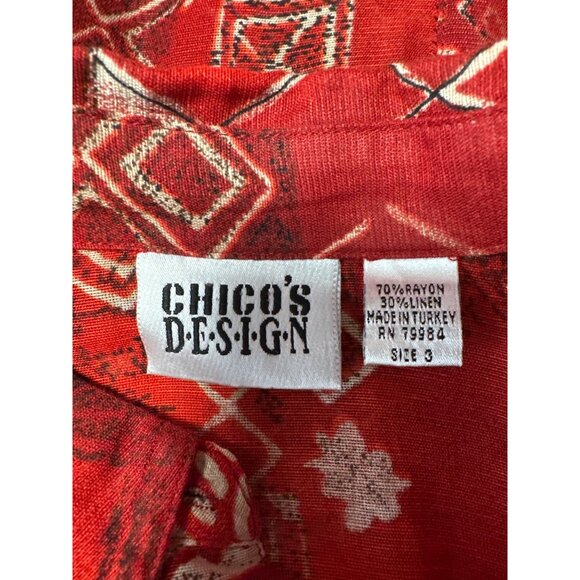 Chicos Design Womens Red Geometric Button-Front Shirt Size 3 US XL - Picture 6 of 8